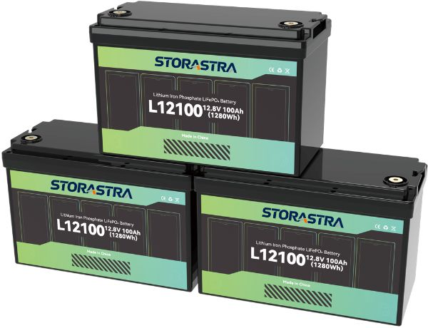 12V 100Ah LiFePO4 battery pack with integrated BMS